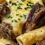 Garlic Butter Steak Tips with Cheesy Rigatoni